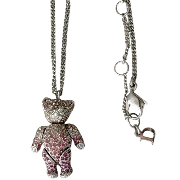 DIOR Silver & Pink Gradient Crystal Teddy Bear Necklace - Picture 1 of 6